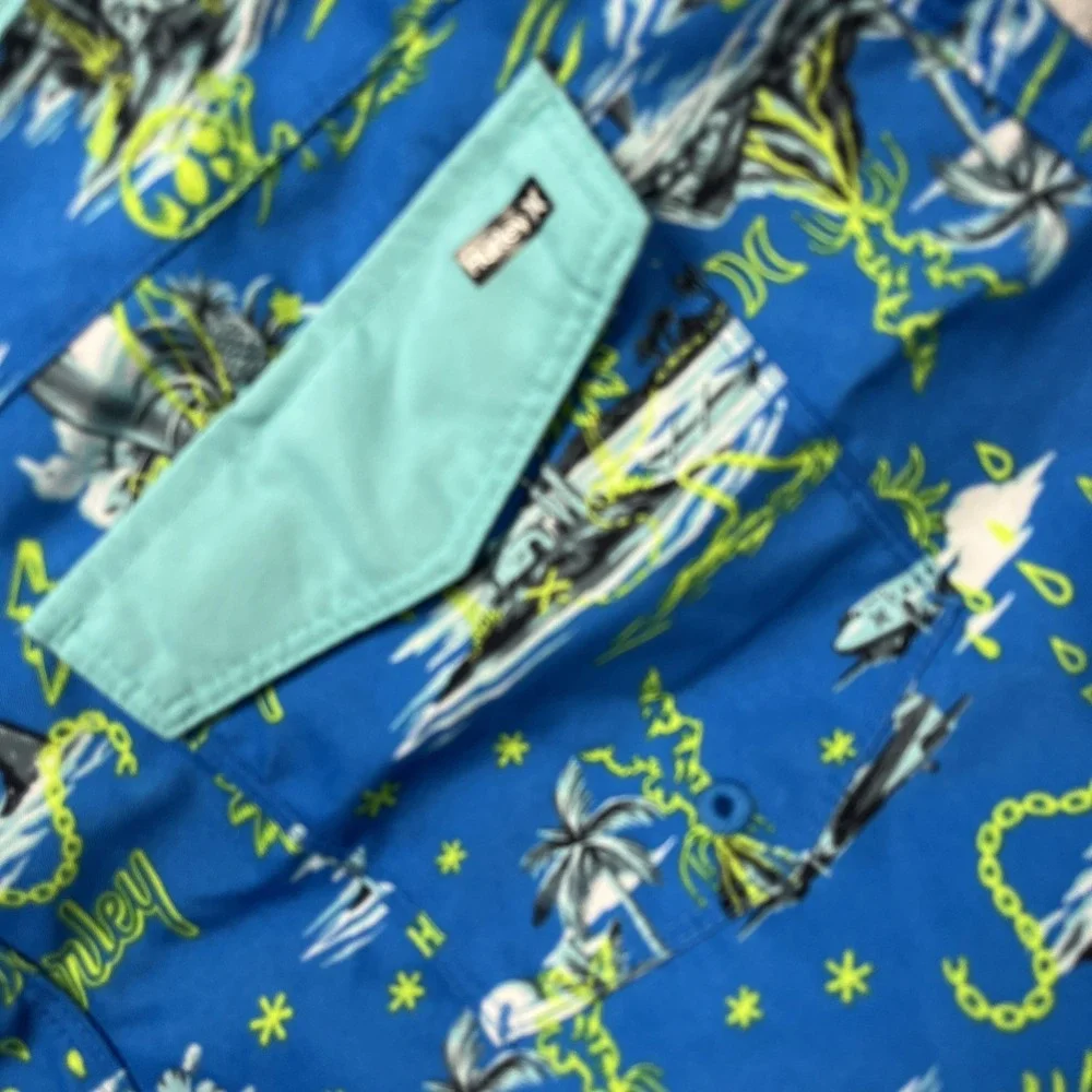 Hurley Boys Size 20/30 Neptune Blue Doodle Island Skulls Print Surf Board Shorts